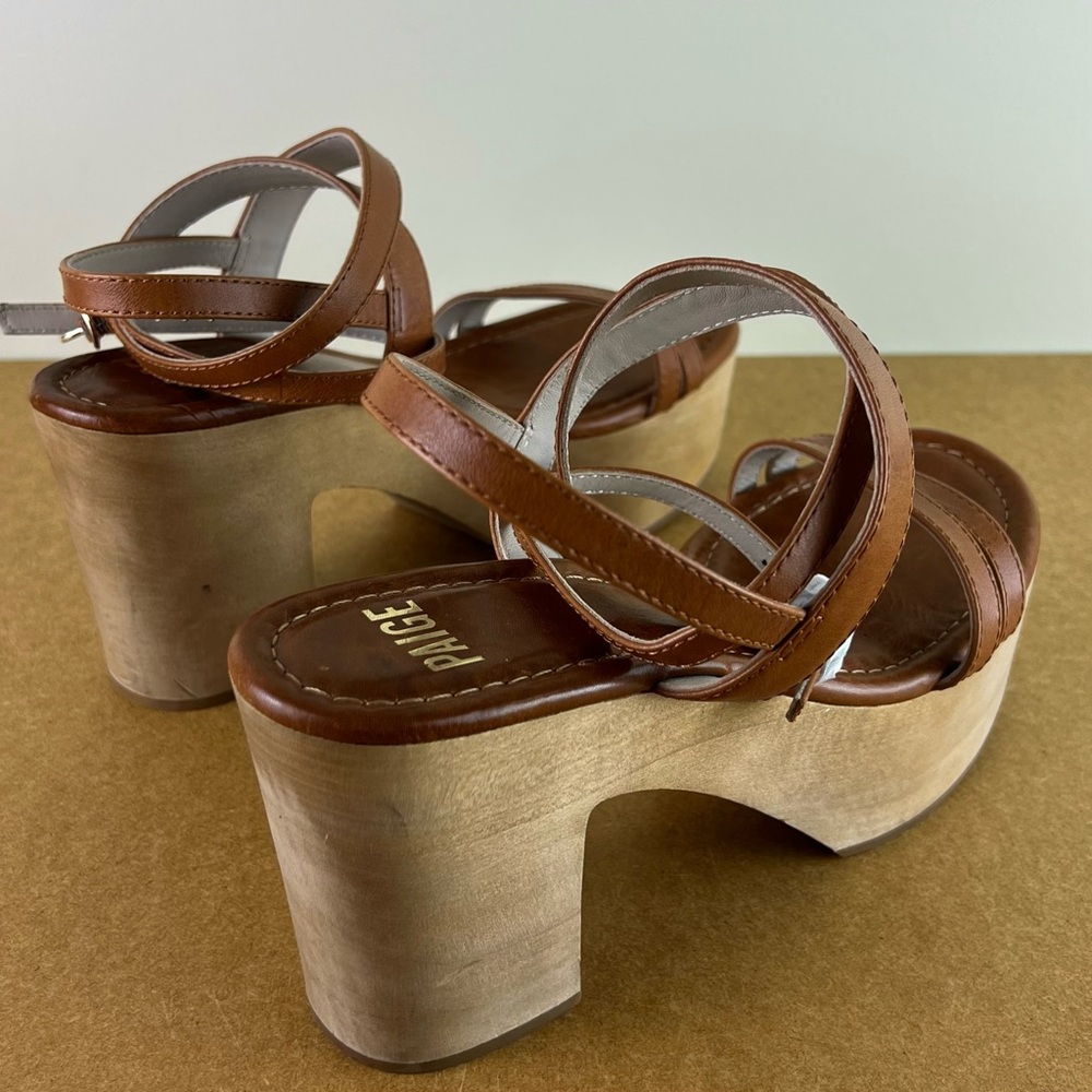 NEW PAIGE BROWN LEATHER CLOG SANDALS - Picture 4 of 12